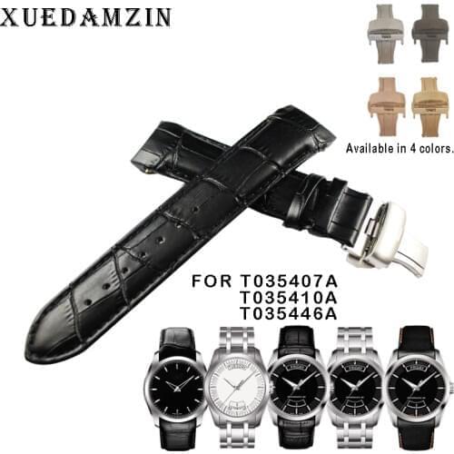 22/23/24mm For T035407A T035617A T035627A T035614 High Quality Butterfly Buckle + Genuine Leather curved end Watchband belts