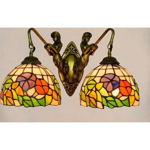 Retro Mermaid Corridor Double-Headed Wall Lamp American Pastoral Colorful Glass Living Room Restaurant Bar Glass Lamp