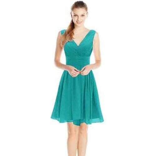 Simple Bridesmaid Dresses Sleeveless V-neck Wedding Party Gowns Chiffon Tiered Knee-Length Wedding Guest Dresses Formal Vestidos