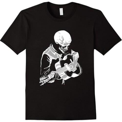 Skeleton Dude Playing Rock on His Acoustic Guitar Rocking Mens Short Sleeve T-shirt