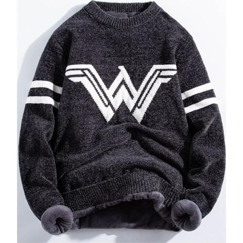 Autumn Winter New Thick and Fleece Sweater Mens Harajuku Hip-hop Street Mens Spandex Pullover O-neck Oversized Mens Sweater