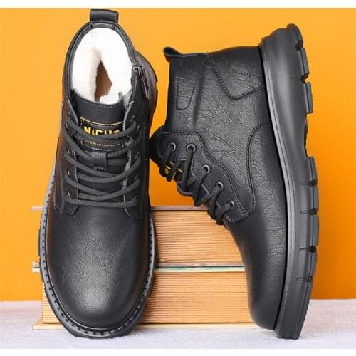Misalwa Men Winter Warm Snow Boots Wool Short Boots Outdoor Men Casual Leather Non-slip Sneakers Platform Daddy Shoes Cold Proof