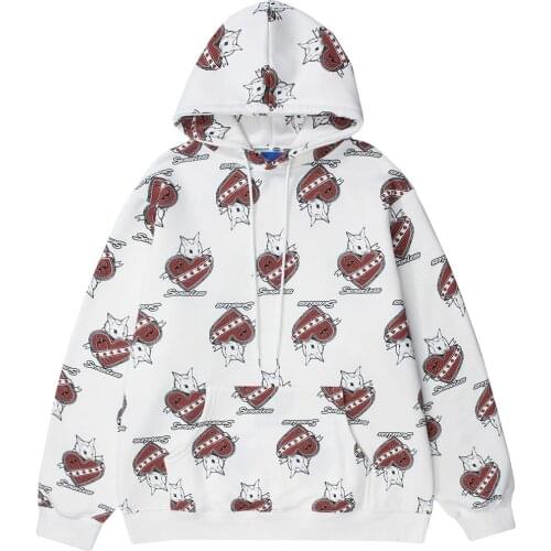 Hoodie Men Cute Cartoon Animal Full Printed Pullover College Style All-match Casual Coats Baggy Cozy Couple Streetwear