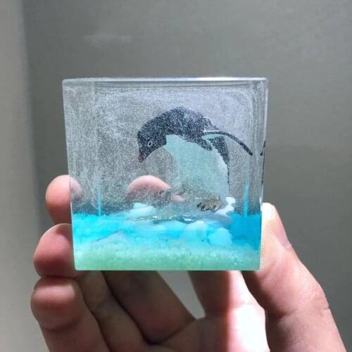 Handmade Marine Animal Penguin Cub Crystal Resin Decoration Car Creative Birthday Gifts