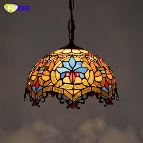 FUMAT Creative Tiffany Stained Glass Pendant Lights Restaurant Dining Room Baroque Art Lighting For Living Room LED Pendant Lamp