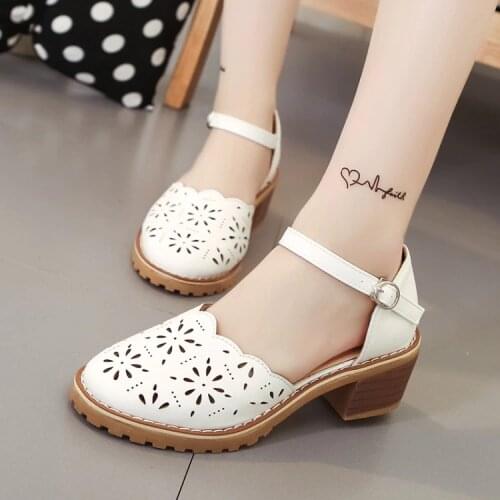 Women Sandals 2020 Summer Style Retro Platform White Sandals Comfortable High Hoof Thick Heels Shoes Plus Size