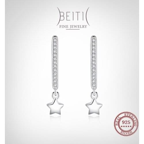 Beitil Real 925 Sterling Silver Cute Romantic Star Clear Zircon Swing Dangle Ear For Women Wedding Statement Fine Silver Jewelry