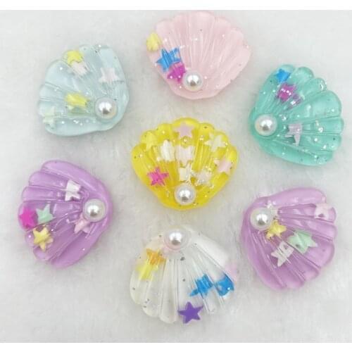 10Pcs Kawaii Cute Shining pearl shells Flat back Resin Cabochons Scrapbooking DIY Jewelry Craft Decoration Accessories D65