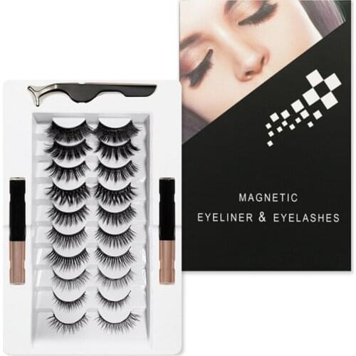 10pcs Magnetic Eyelashes Glue-free Magnetic-free Waterproof No Blooming Eye Liner Pencil With Twizeer Eye Makeup Set