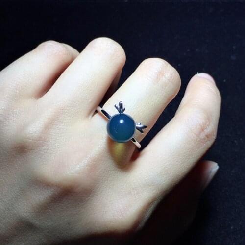 100% real 925 sterling silver inlaid 10mm blue amber ring natural amber rings 925 rose gold nickles women 925 open ring rings