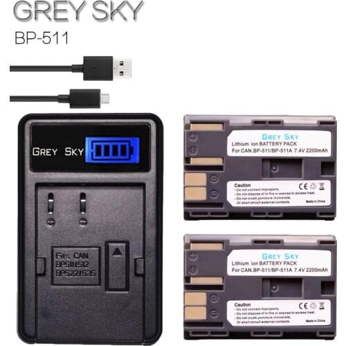 2pcs 2200mAh BP-511 BP 511 BP511 BP511A Battery + LCD USB Charger for Canon EOS 40D 300D 5D 20D 30D 50D