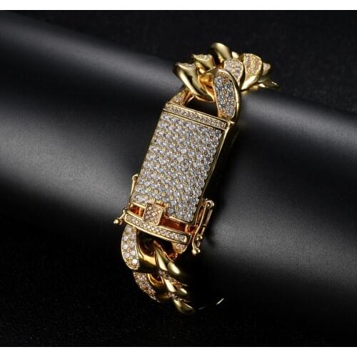 2cm 8'' 9'' Mens Womens Micro Pave Cubic Zirconia Bangle Miami Cuban Chain Bracelets Hip Hop Bling CZ Men Bangle Rock Jewelry