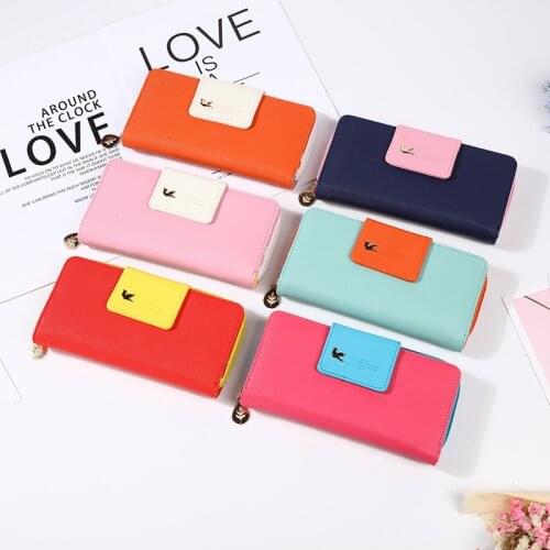 2020 Fashion Leather Women Wallets Long Zipper Patchwork Coin Female Purse With Bird Hasp Card Holder Clutch Money Phone Bag