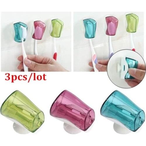 3pcs Toothbrush Holder Dustproof Wallmount Suction Cup Toothbrush Cover Rack Cap