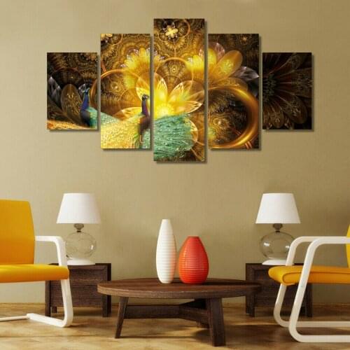 5 Pcs Colorful Peacock Abstract Canvas Pictures Print Wall Art Canvas Paintings Wall Decorations for Living Room Unframe