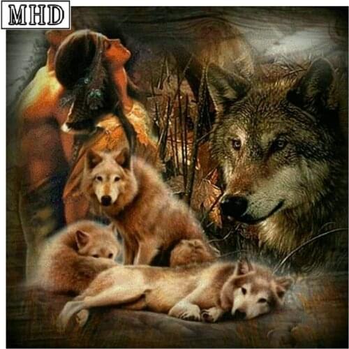 5d animal full square / round diamond painting wolf woman cross stitch diamond art 3d embroidery sticker 80x80cm