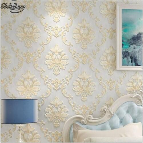 Beibehang European non-woven warm living room bedroom 3D relief three-dimensional precision Damascus background wallpaper
