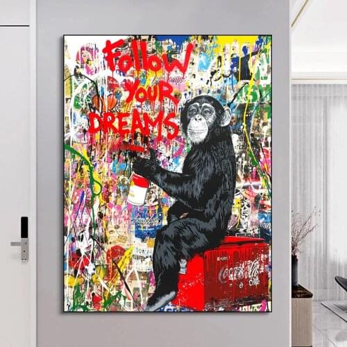 Banksy Abstract Graffiti Follow Your Dreams Canvas Painting Wall Art Prints and Posters Pictures Room Decoration