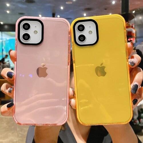 Neon Fluorescent Solid Color Clear Phone Case For iPhone 11 12 Pro Max 11 Pro 7 8 Plus X XR XS Max SE 2020 Soft TPU Back Cover