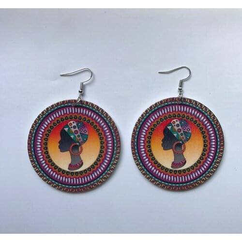 Black Queen Wood Africa Afro Queen Letters Round Earrings Vintage Party African Afro Jewelry Wooden DIY Club Gift