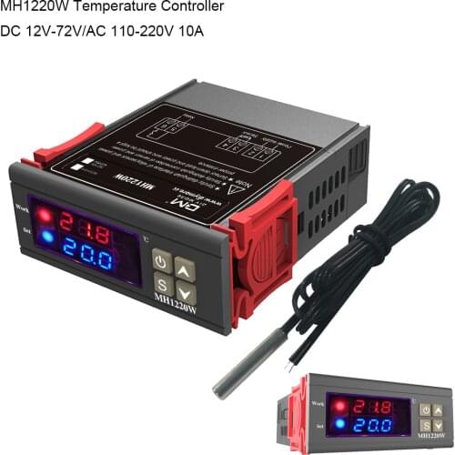 Digital Temperature Controller MH1220W Incubator Thermostat Dual Display DC 12V-72V/AC 110-220V 10A Thermoregulator Thermostat