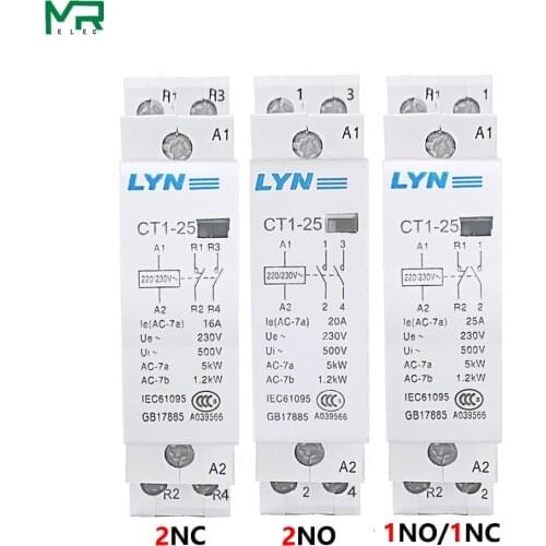 CT1-25 2P 25A 220V/230V 50/60HZ Din rail Household ac Modular Single phase AC contactor 2NO 2NC or 1NO 1NC