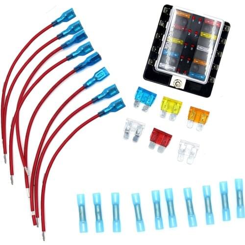 DIY DC 12-32V 10 Way Terminals Circuit Car Boat Blade ATY Fuse Block LED Illuminated Warning ATC Fuse Spade Terminals Fuse Box