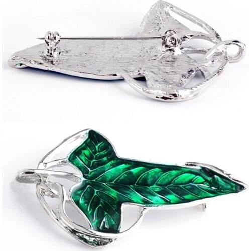 Elf Green Leaves of Lorien Brooch Pin Tolkien Galadriel Legolas Frodo Baggins Aragorn Tree Enamel Badge Movie Jewelry Wholesale