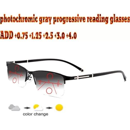 Photochromic Progressive Multifocal Reading Glasses Business Men Full Frame Comfort TR90 +1.0 +1.5 +1.75 +2.0 +2.5 +3 +3.5 +4