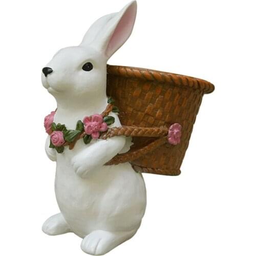 Rabbit Pot Flower Basket 35*35*10cm Resin Portable Decorations Cartoon Bunny Handmade Creative Ornaments Gift Flowerpot