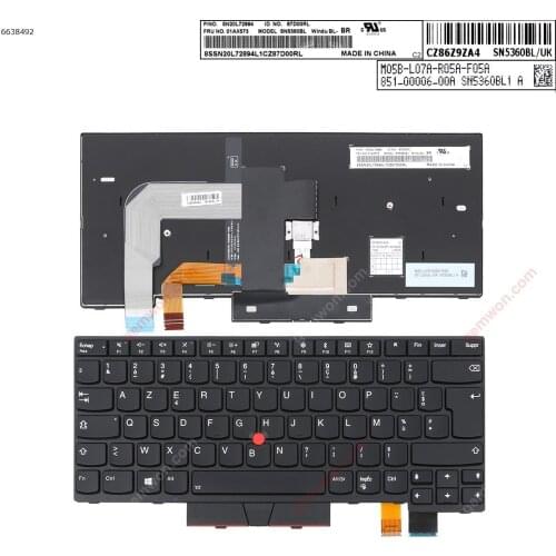 FR French AZERTY New Replacement Keyboard for Lenovo ThinkPad T470 T480 Laptop with Frame & Backlit & Pointer