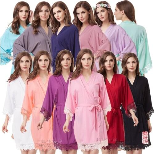 Cotton Robe Lace Robe bride robe Kimono Bridesmaid Robes Bridal Party Robe women pajamas sleepwear A300A