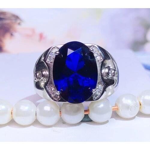 Exquisite royal blue sapphire gemstone ring for men ring natural gem good cut 925 sterling silver birthday gift big size 10x14mm