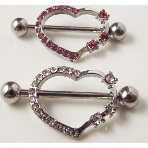 2piece 316L Surgical Steel Sexy Crystal Heart Mamilo Rings Nipple Ring Barbell Body Piercing Jewelry Love Nipple Bar ring Women