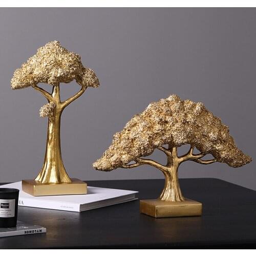 Beautiful Golden Big Tree Sculpture Home Living Room Decoration Creative Golden Tree Office Store Art Ornaments