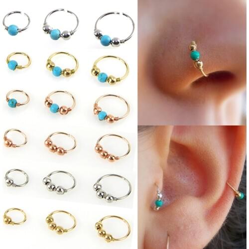 LNRRABC Stainless Steel Nostril Hoop Nose Ring Blue Stone Nose Earring Piercing Hip Hop Body Piercing Jewelry