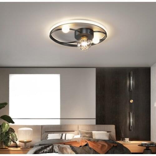 Modern Round Led Ceiling Lamp with Black Glass Ball Chandelier Dimmable for Bedroom Living Room Kitchen Indoor Decoration
