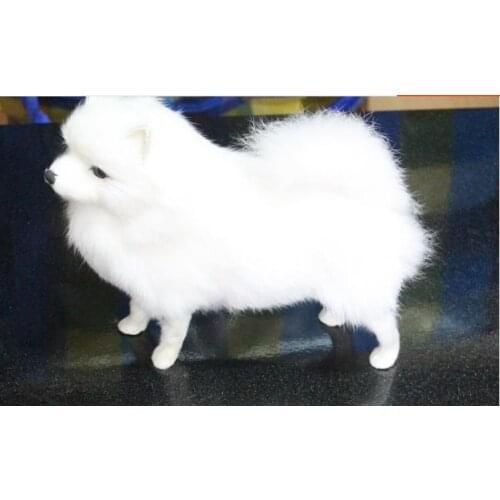 Simulation cute standing white pomeranian 23x22x10cm model polyethylene&furs dog model home decoration props ,model gift d604