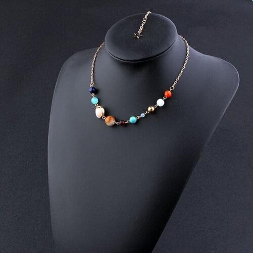 Fashion Alloy Womens Necklaces & Pendants Choker Universe Galaxy The Eight Planets Solar System Beads Neckalce For Women Gift