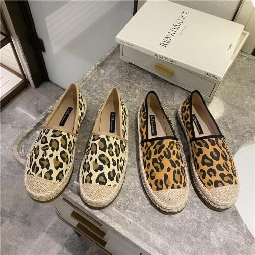 Leopard Pattern fisherman shoes women sneakers flats moccasins european animal prints loafers woman slip on hemp espadrilles2020