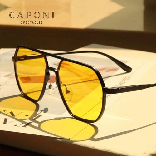 CAPONI Night Vision Glasses For Men Yellow Sunglasses Polarized Clear Vision Driving Aluminum Material Frame Eyewear YS8692