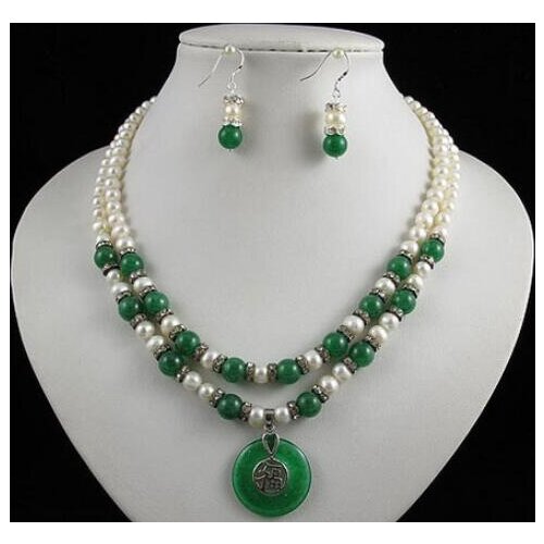 Unique Pearls jewellery Store Green Jades Natural Freshwater Cultured Choker Necklace For Girl Real Pearl Necklace Earrings