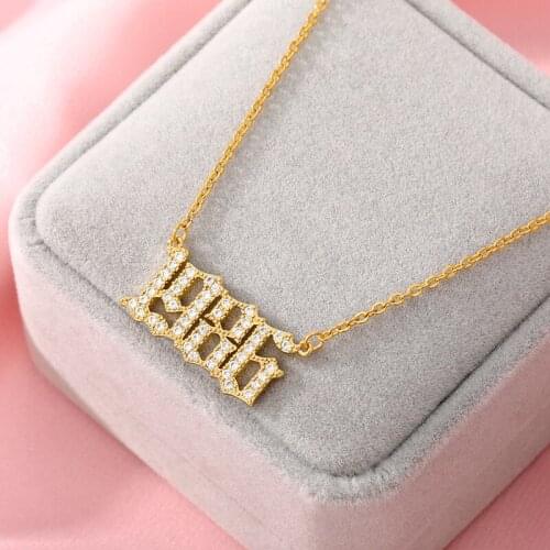 Crystal Letter Pendant Necklace For Women Zircon Birth Year Necklace Gold Chain 1995 2000 Initial Necklace Choker Jewelry Gift