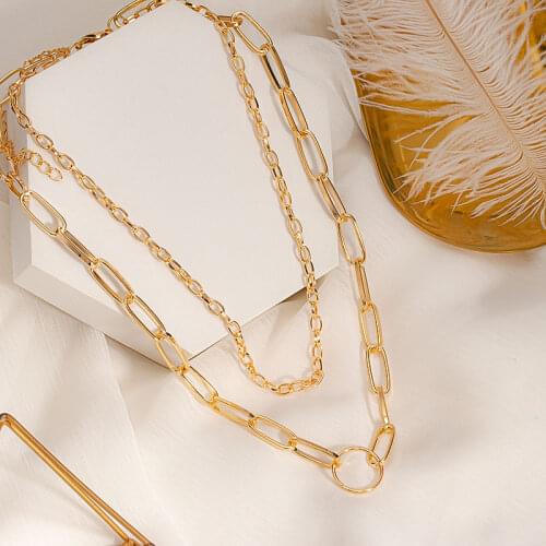Punk Layered Chain Necklace Neck Chains for Women Vintage Exaggerated Golden Goth Hoop Metal Necklace 2020 Clavicle Jewelry
