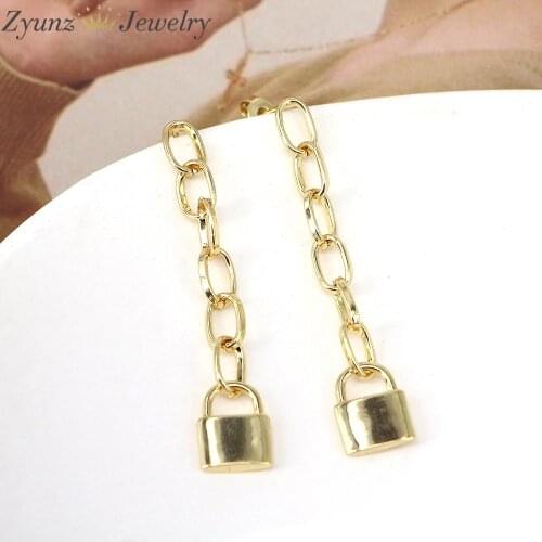 5 Pairs, Statement Metal Golden Earrings For Women Copper Padlock Drop Earring Simple Chain Lock Earrings 2021 Jewelry