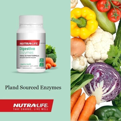 NewZealand Nutra Life Plant-sourced Digestive Enzymes 60Caps Healthy Digestion Relief Indigestion Bloating Gas Fullness Solution
