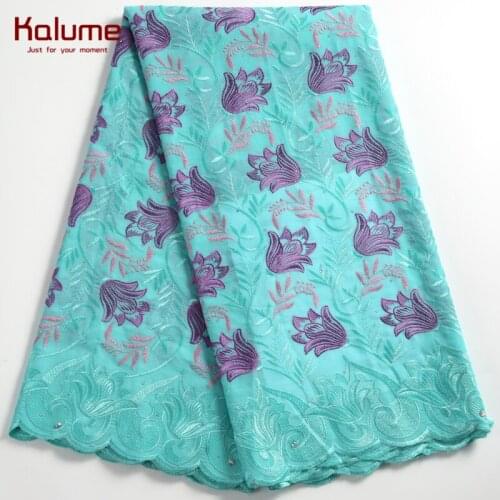 Kalume Dress African Swiss Cotton Lace Fabric Embroidery Nigerian Swiss Voile Cotton Lace Fabric With Stones For Sewing F2247