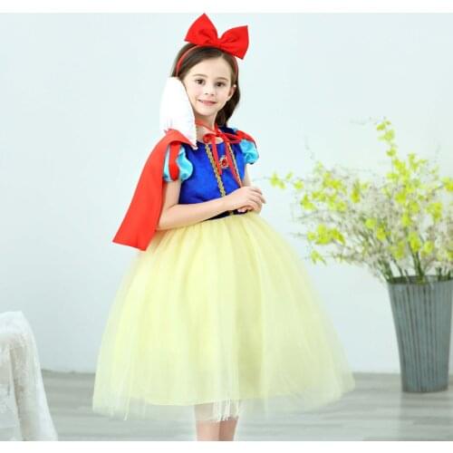 Princess Dress New Year Gifts Halloween Party Costume for Girls Yellow Long Dress Princess Pretend Frocks Short Sleeve Gown