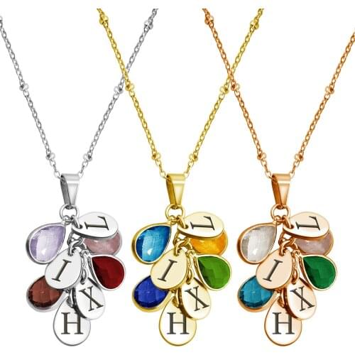 MYLONGINGCHARM Personalzied Valentines day gift Initial waterdrop pendant with birthstone Free engraving