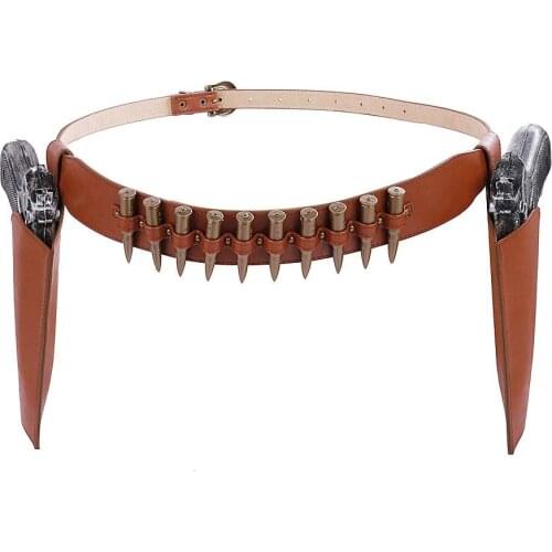 Western Cowboy Belt Faux Leather Gun Holster Steampunk Role Playing Waistband Adult Cosplay Costume Props Punk Bullet Belts